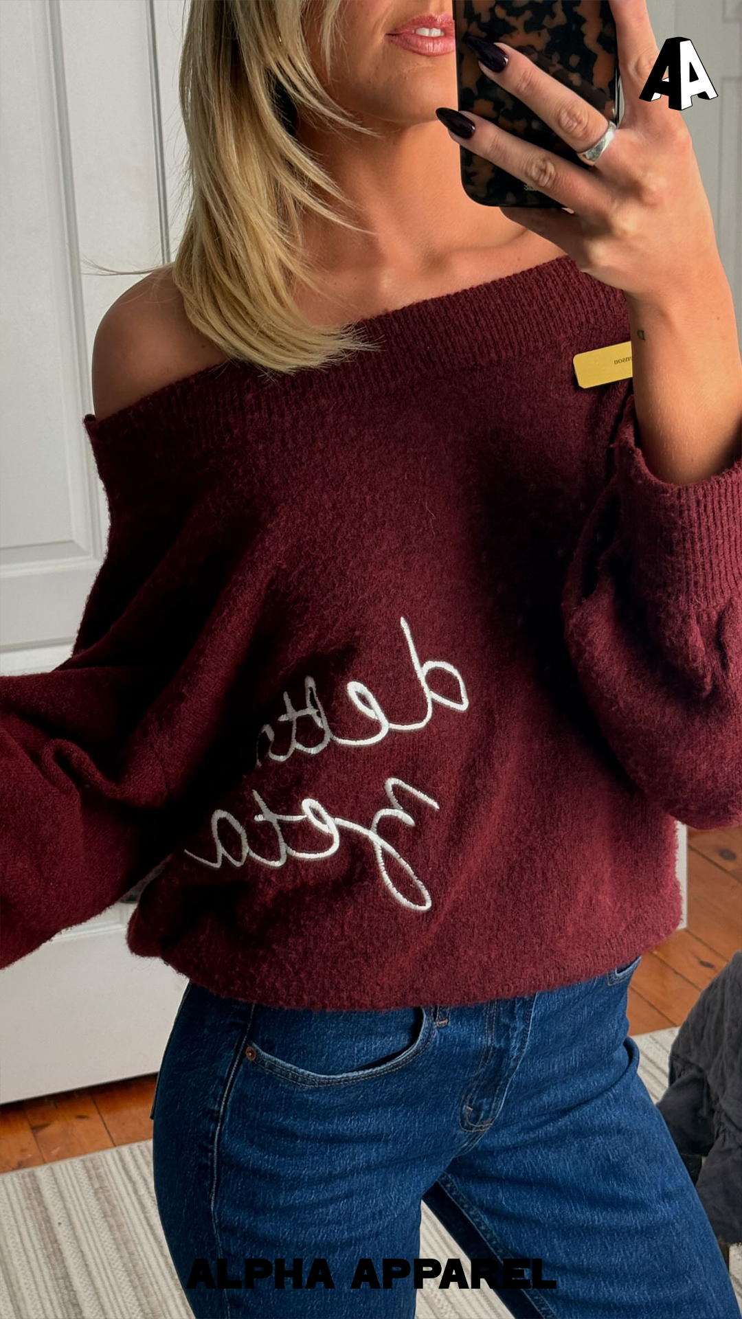 Off-Shoulder Knit Sweater worn 2